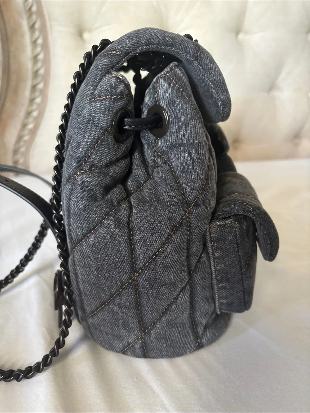 Coach Quilted Tabby Backpack Washed Grey Denim